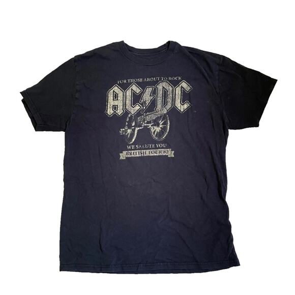 Vtg AC/DC Tee Shirt For Those About To Rock We Salute You British Tour '82 Sz L - Picture 1 of 4